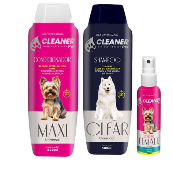 kit Shampoo para cachorro shampoo Branqueador de pelos + Condicionador CLEANER 500ml + Perfume 60ml