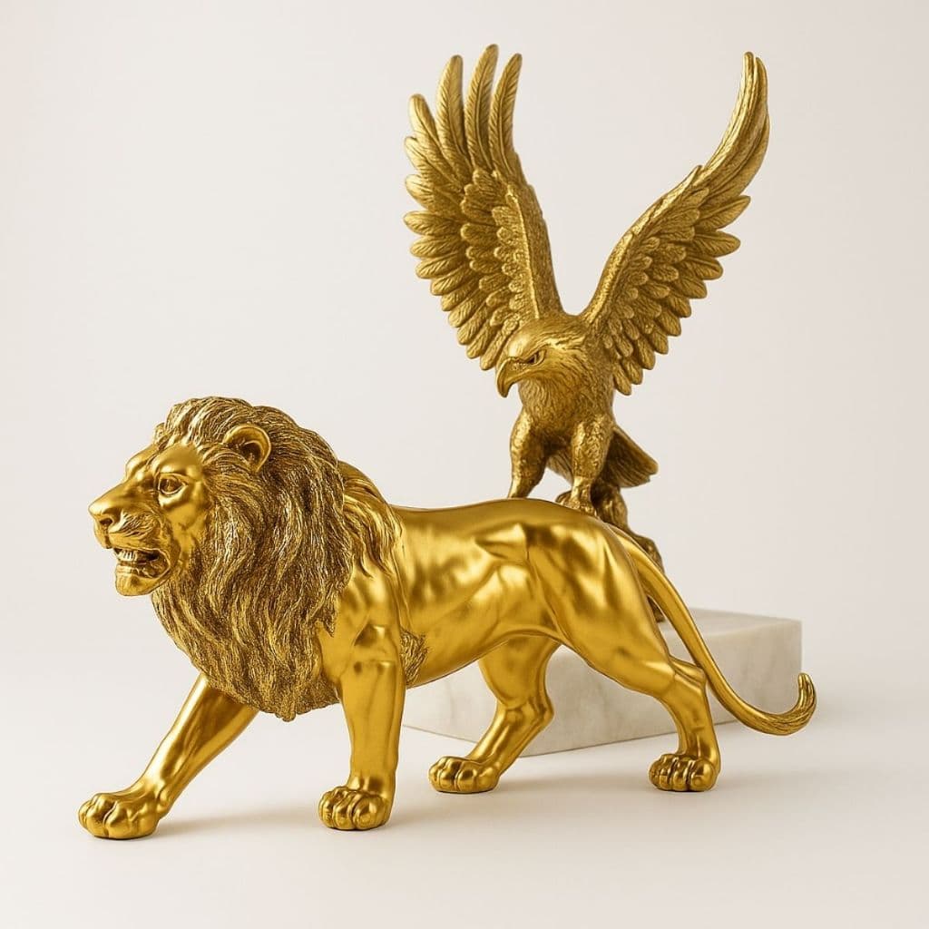 Kit Decorativo Leão & Águia Resina Premium Sala Escritório