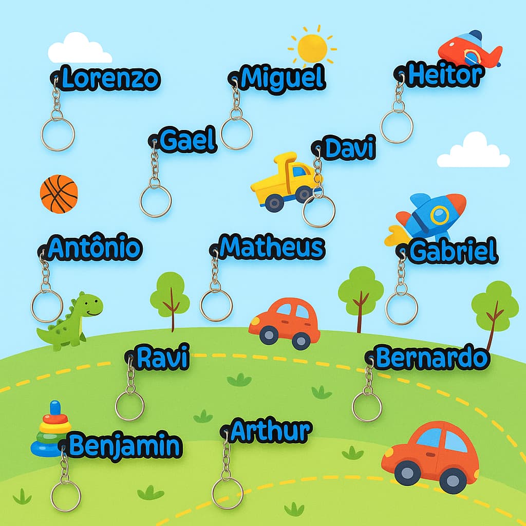 Chaveiro 3D Personalizado Nomes de Meninos - Chaveiro Masculino Para Mochila, Mala, etc