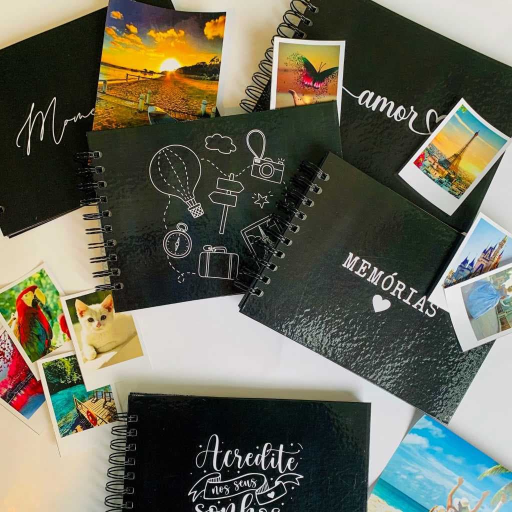 Album de fotos caderno preto scrapbook memórias capa dura