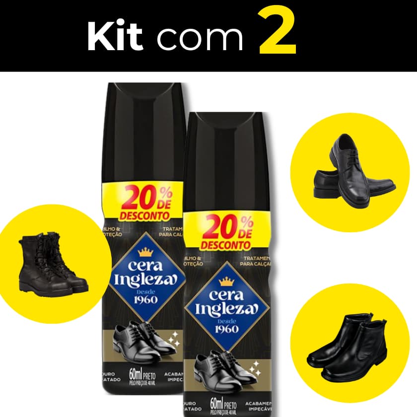 Kit 2 Ceras Liquida Ingleza para Calçados Botinas Botas Sapatos Polidor e Graxa proteção Brilho Preto 60ml
