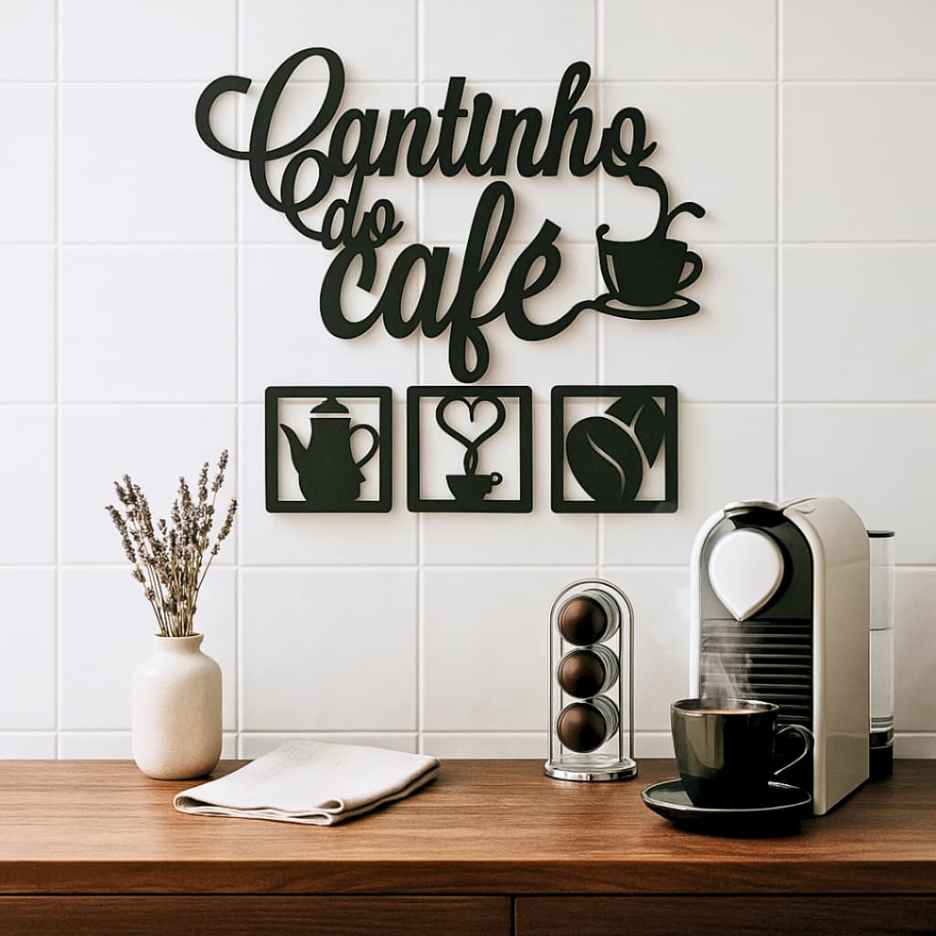 Kit Cantinho do Café 4 Peças MDF Quadro Decorativo Parede Casa Decoração Cozinha