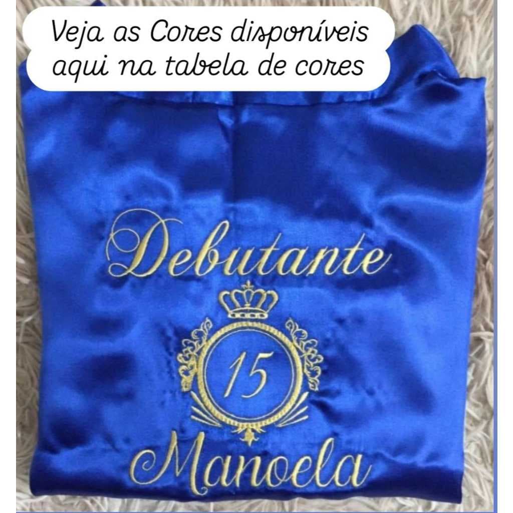 Robie Hobby Robem Robe de Cetim Bordado com Nome Debutante Brasão Padrão Promoção Presente