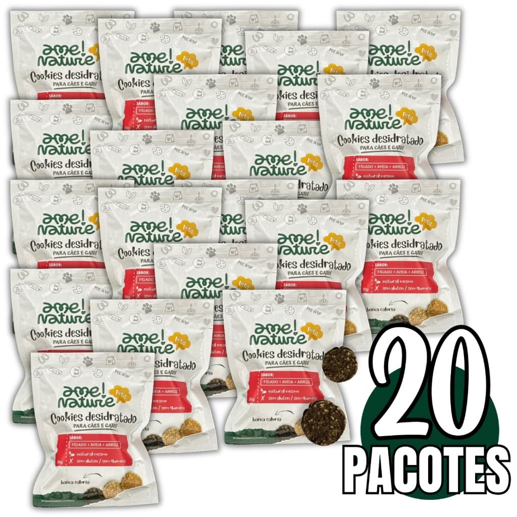 Kit 20 Petiscos Naturais para Cães e Gatos Fígado Desidratado 100% Natural 20g cada (Total 400g)