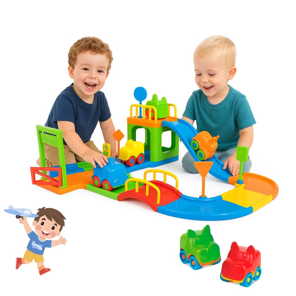 Pista De Carrinho Brinquedo Infantil Corrida + 2 Carrinhos Pista Baby Animal Divertido