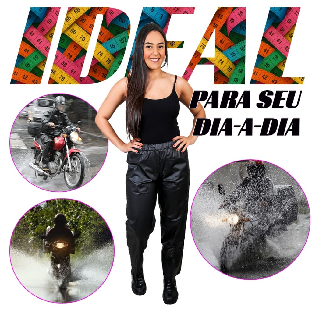CALÇA CHUVA PVC FEMININA IMPERMEAVEL RESSISTENTE PROTEÇÃO ZÍPER REFLETIVOS