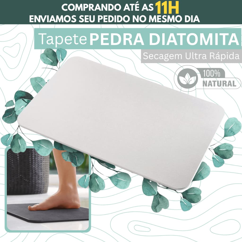Tapete de Pedra Diatomita Para Banheiro Suga 100% Água Secagem Rápida 60cm x 39cm Antiderrapante