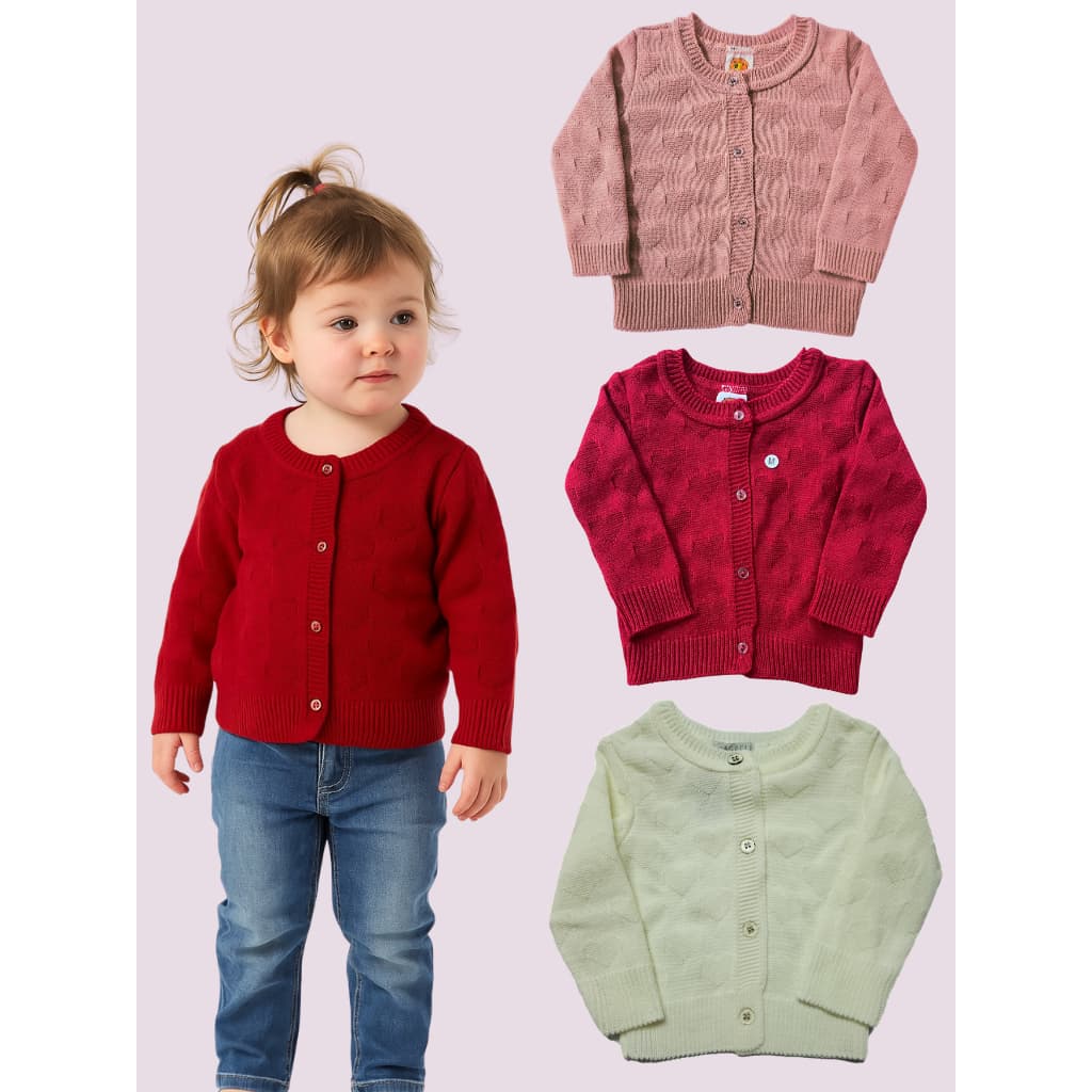 Casaquinho Tricot Lãnzinha Corações Bebê ao Infantil