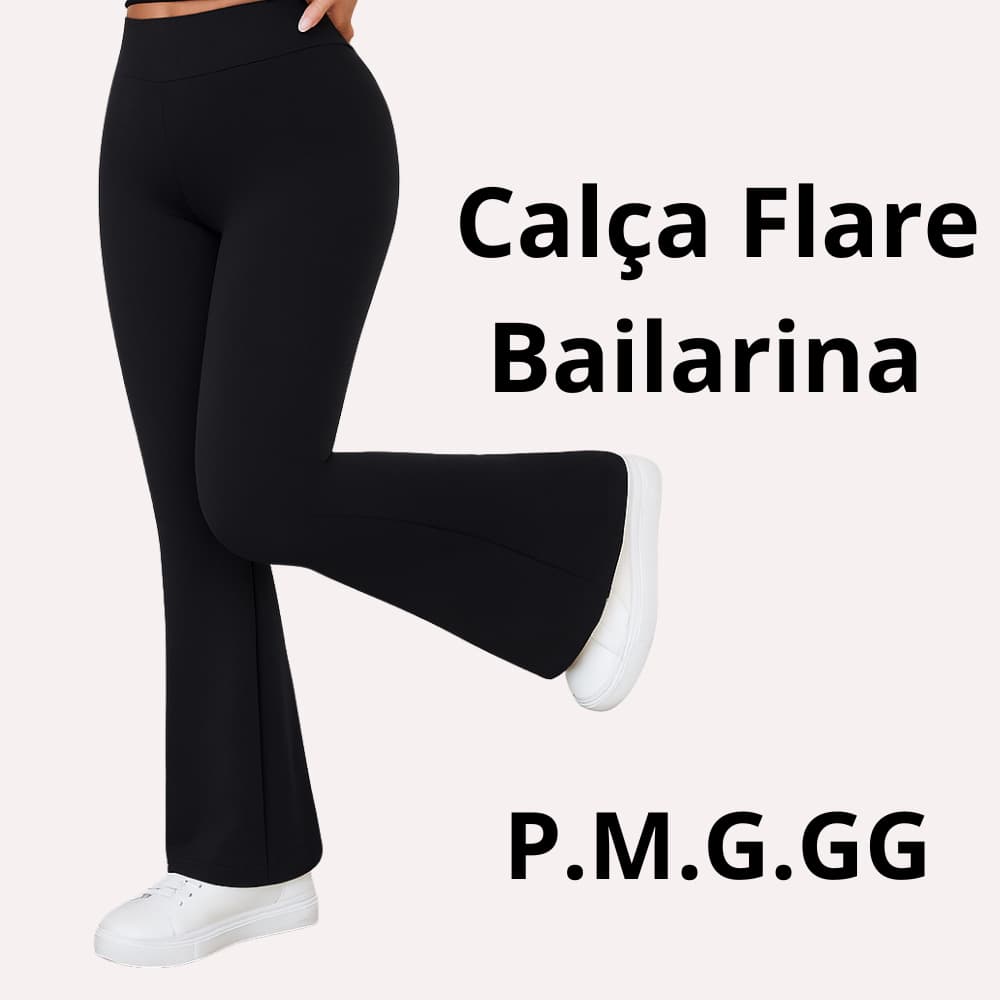 Calça Flare Bailarina Cintura Alta Modela Bumbum Boca de Sino P ao GG Suplex Preta
