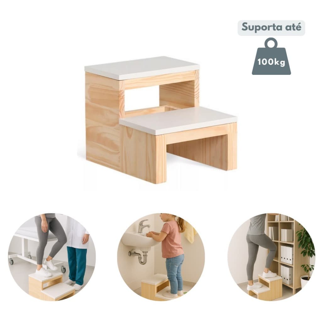 Escada Auxiliar 2 Degraus Maca Estética Hospitalar 150 Kg
