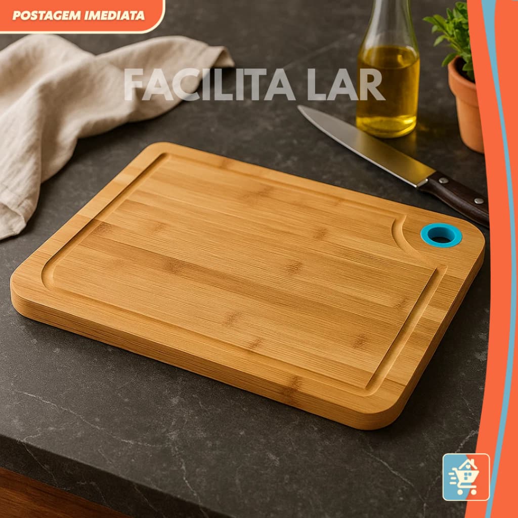Tábua de Corte em Bambu Com Alça de Silicone 37x27cm ENVIO IMEDIATO