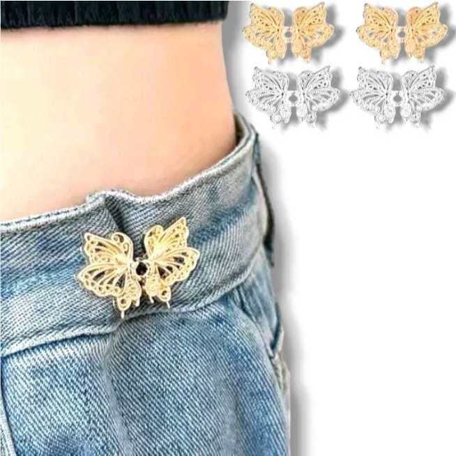 KIT COM 2 CONJUNTOS DE BOTÕES FIVELA SEM COSTURA AJUSTÁVEIS BORBOLETA AJUSTE DE CINTURA