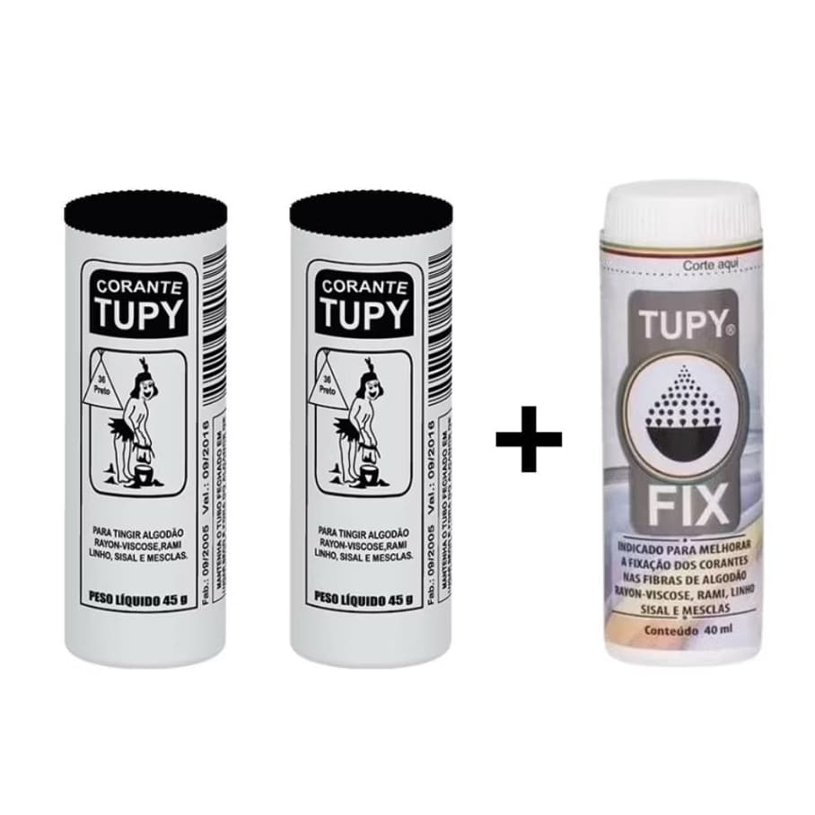 Kit Linha Tupy 2 Corante Preto + 1 Fixador Tupy Fix para Tingir Roupa