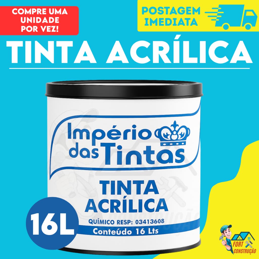 Tinta acrílica interna 16L Economica Profissional IMPÉRIO Paredes Secagem Rapida Litros Parede áreas