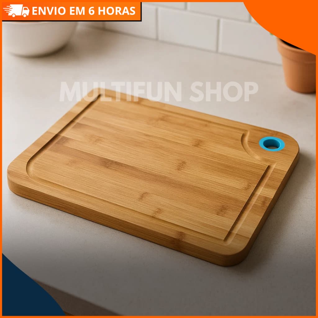 Tábua de Corte em Bambu Com Alça de Silicone 37x27cm – Resistente e Ecológica