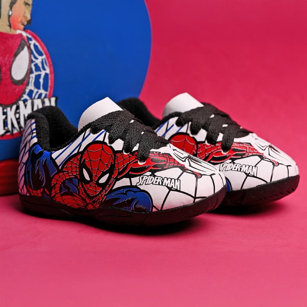 Tênis Futsal Bebê Homem-Aranha Branco Preto  do 18 ao 33