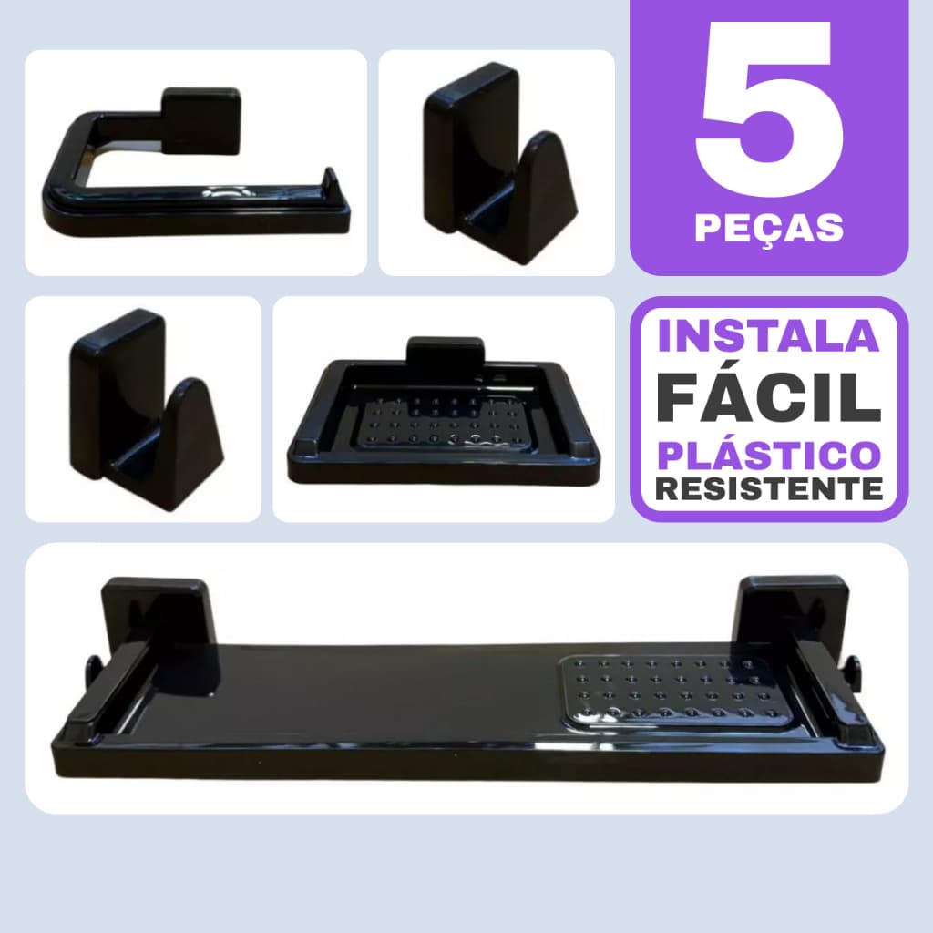 PROMO ✅ Kit Acessórios Para Banheiro 5 Peças Instala Fácil