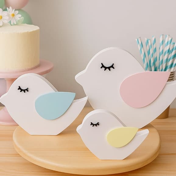 Kit 3 Passarinhos Coloridos em MDF Decoração Festa Infantil Jardim Encantado Quartos Temáticos Varias Cores