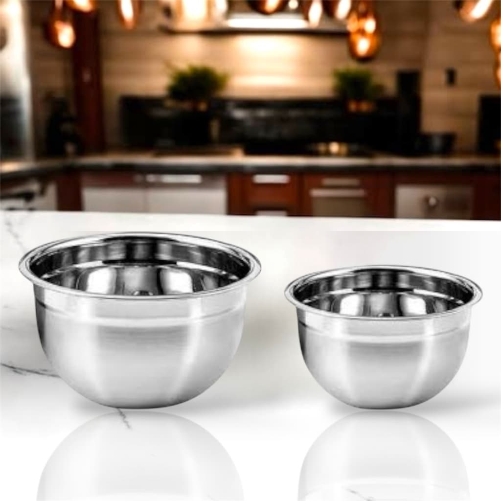 Monaliza Kit 2 Bowls Grandes e Fundos Saladeiras 1 e 2 Litros Inox Redondos Bacias Tigelas Fazer Massas Ceviche Cereais