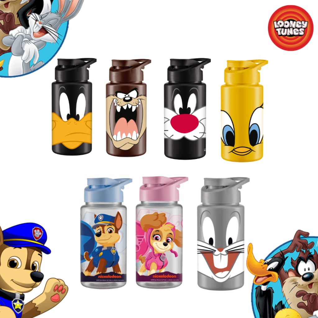 Garrafinha De Agua 500ml Looney Tunes Patrulha Canina Squeeze Infantil Decorada - piupiu frajola taz pernalonga patolino