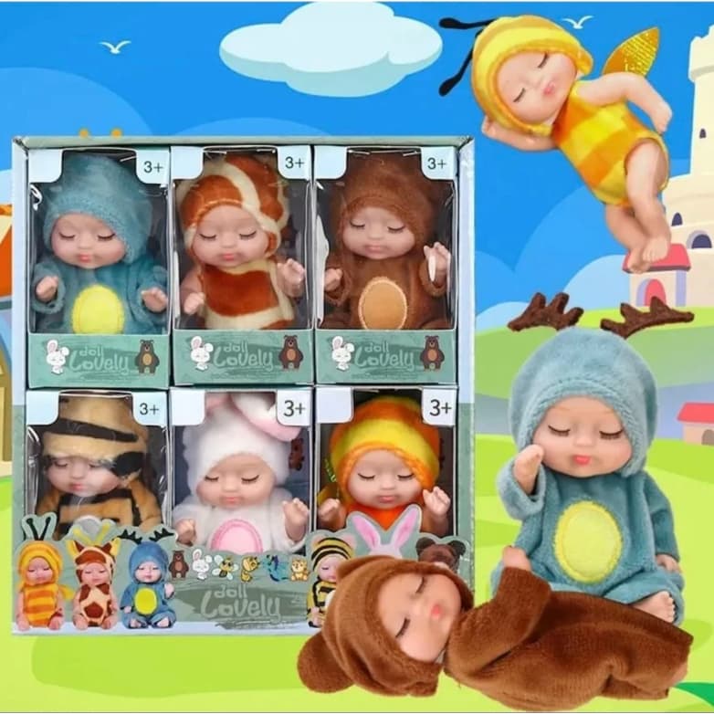 Kit COM 6 PCS/12 PCS Baby Doll para crianças, boneca dormindo, brinquedo animal, presentes para crianças, menina, 11cm