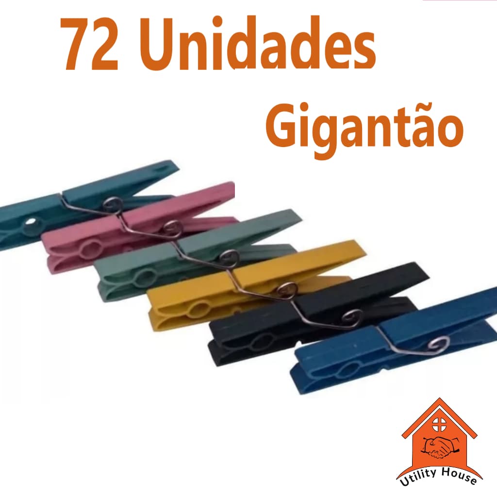 KIT COM 72 UNIDADES DE PRENDEDOR PREGADOR DE ROUPAS, PLÁSTICO GIGANTE