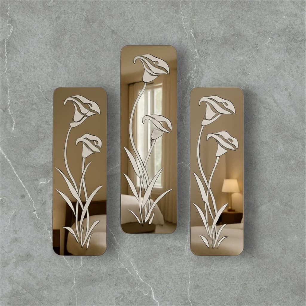 Espelho Decorativo Para Sala Em Acrilico com Adesivo De Parede Kit 3 Peças Rosas