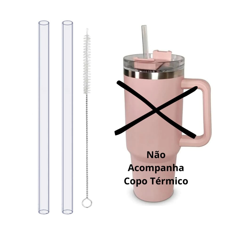 2 Canudos De Substituição + 1 Escovinha De Limpeza Reutilizável Para Copo Térmico