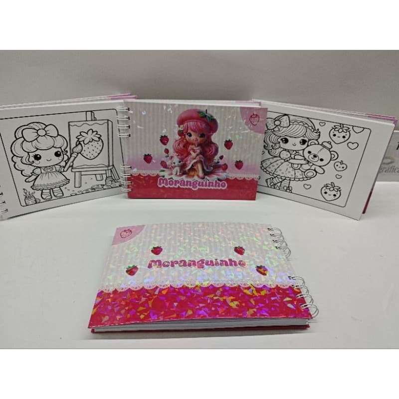 Caderno de Colorir Moranguinho 50 Folhas | Capa Dura + Acetato | Papel 150g –