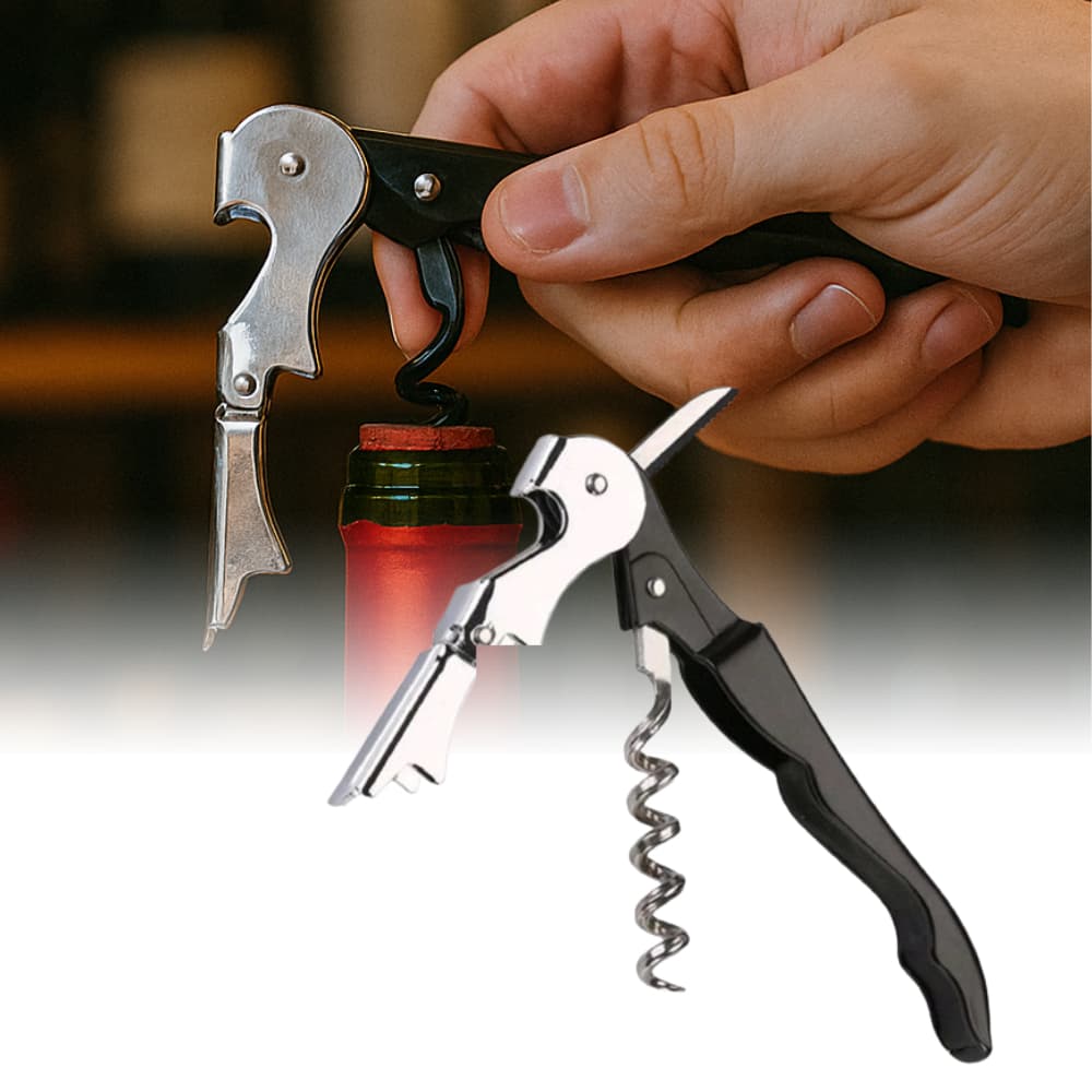 Abridor de Vinhos Saca Rolhas Aço Inox Garrafa Lata 3 em 1 Resistente