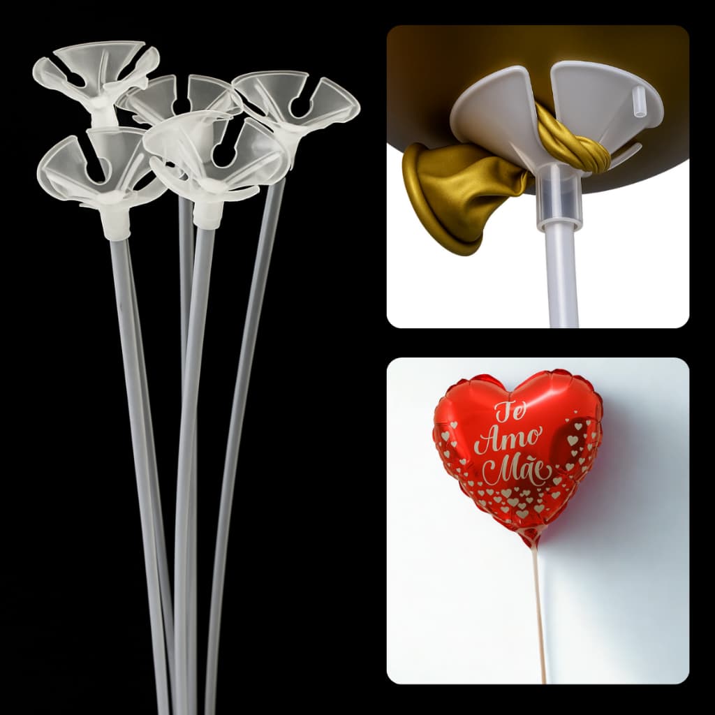 Kit 50/100/200 Varetas Pega Balão Hastes 33cm Transparente Branco Azul Rosa Cristal Festa