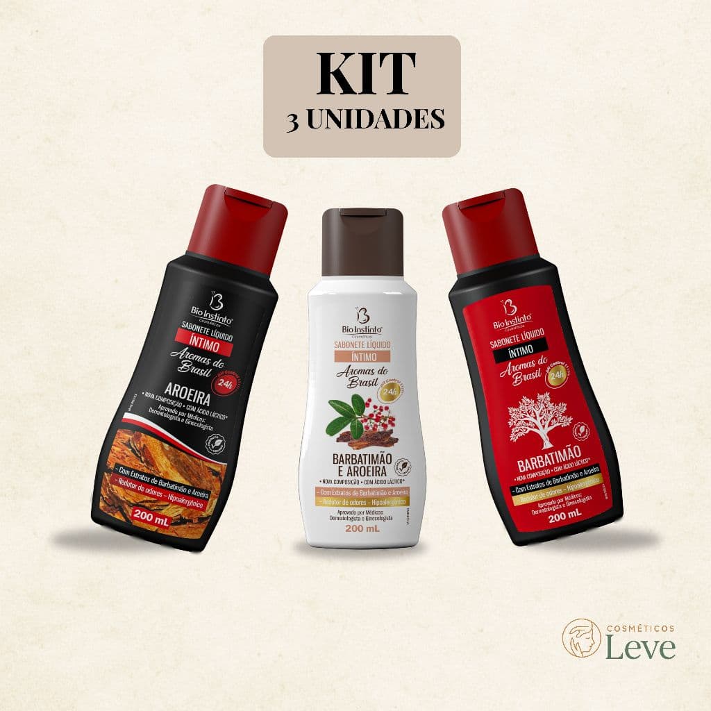 Kit 3 Sabonete Intimo líquido Bio Instinto hipoalérgico Babartimao e Aroeira suave calmante ph