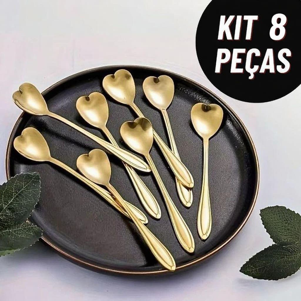 8 peça Colher de Café Design de Coração Aço Inoxidável Colher para Bolo