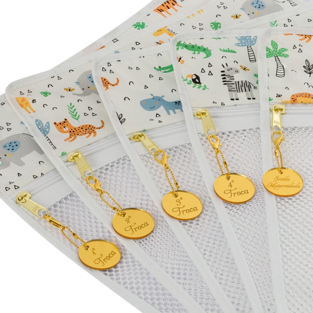 Saquinho Maternidade Organizador Para Bolsa Saída Maternidade Com Tag Kit Com 4 ou 5 Unidades