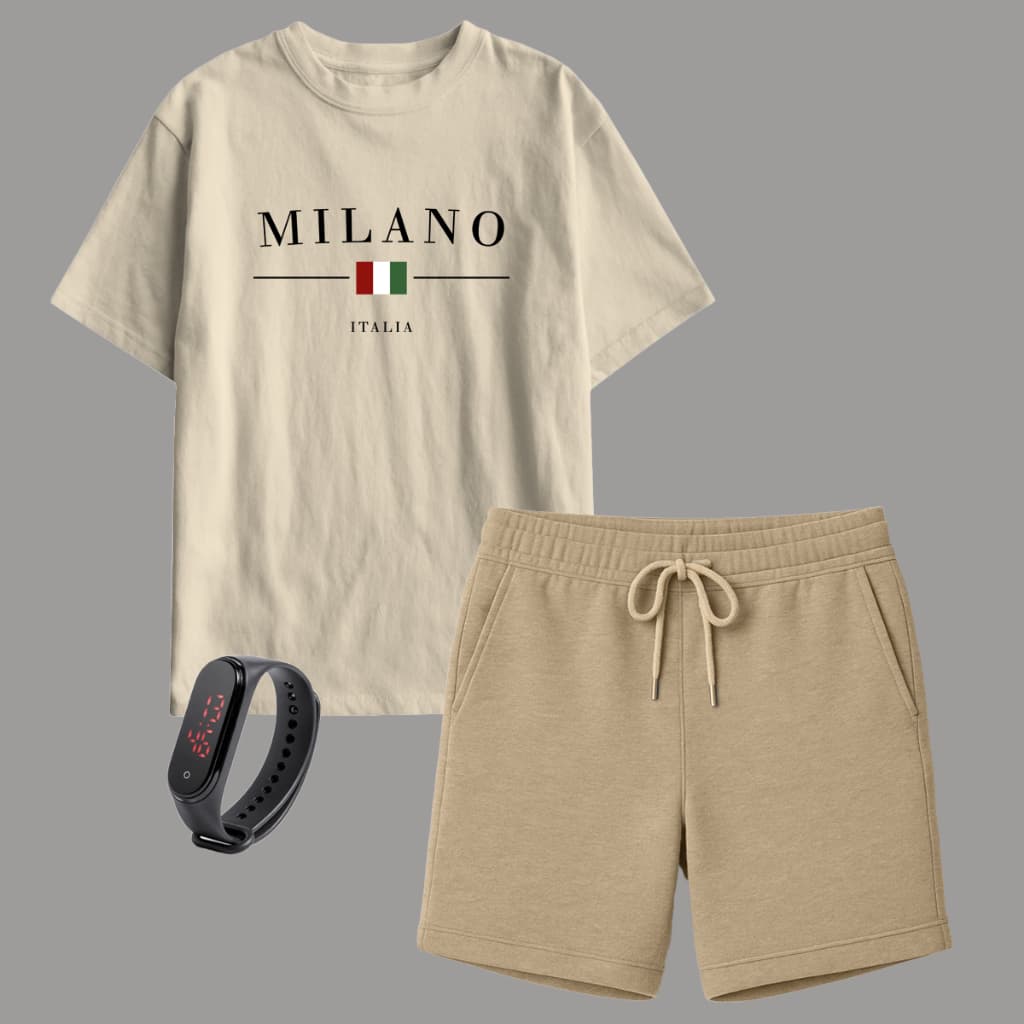 Kit Camiseta Infantil Milano e Short Moletinho + Brinde Relógio Digital