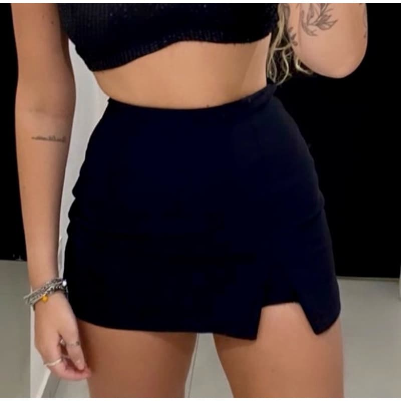 SHORT SAIA CURTA CINTURA ALTA FENDA LATERAL MODA VERÃO VERMELHA BRANCA PRETO MARROM ROSA NUDE