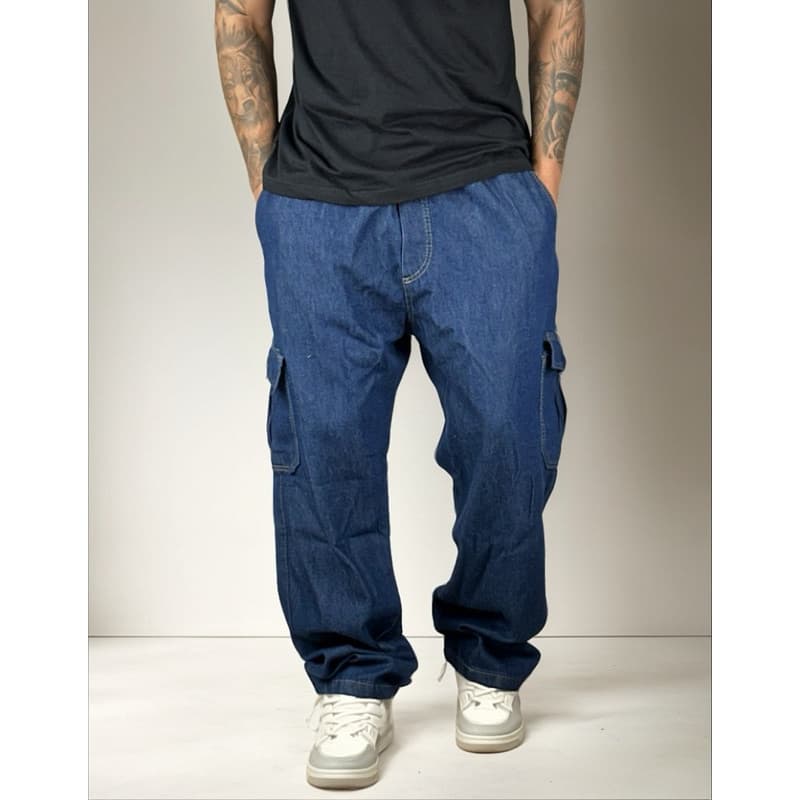 Calça Cargo Jeans Masculina Larga Com 5 Bolsos Estilo Skate