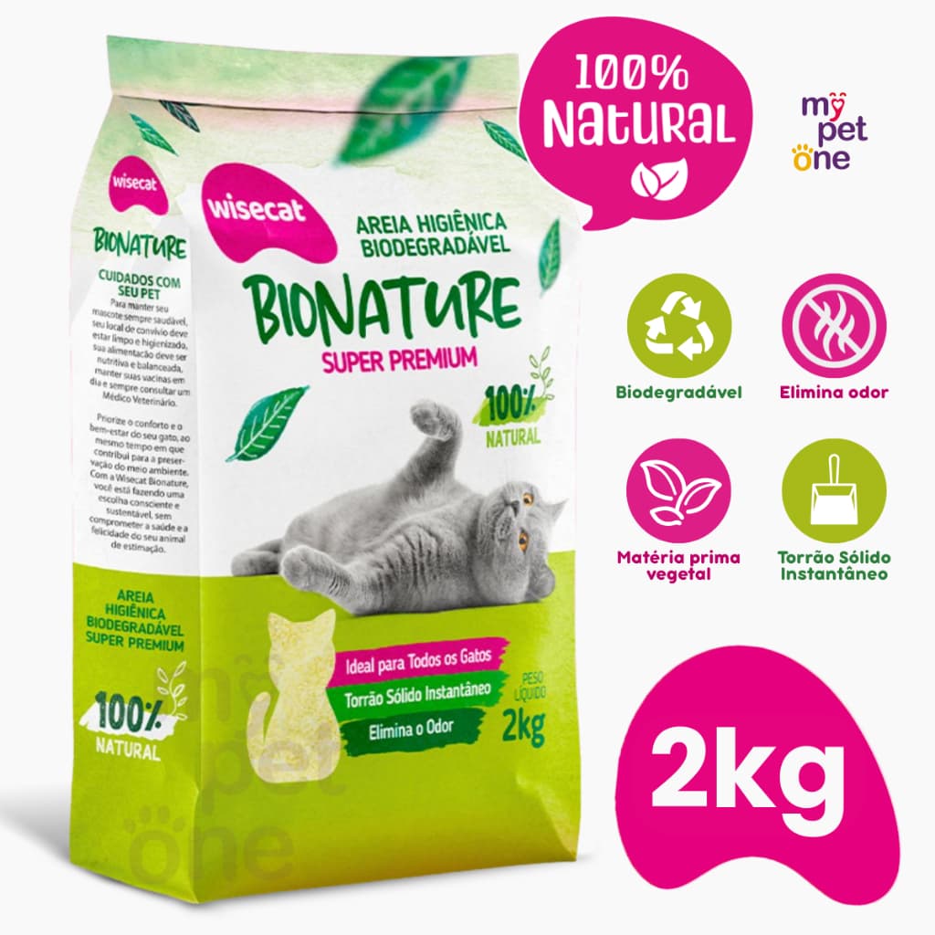 Areia Biodegradável 2 Kg Bionature para Gatos Wisecat