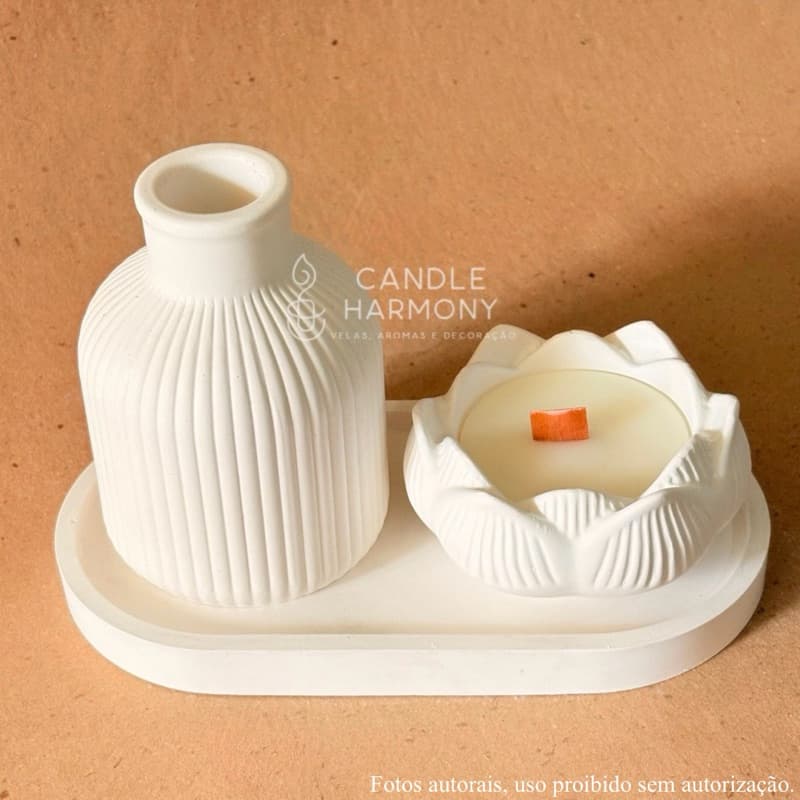 Vela Aromática Artesanal Flor de Lótus - Base em Gesso