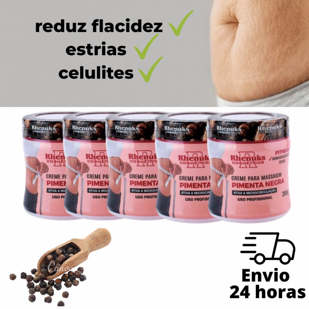 Creme Gel Pimenta Negra  Rhenuks Celulite Estria Flacidez