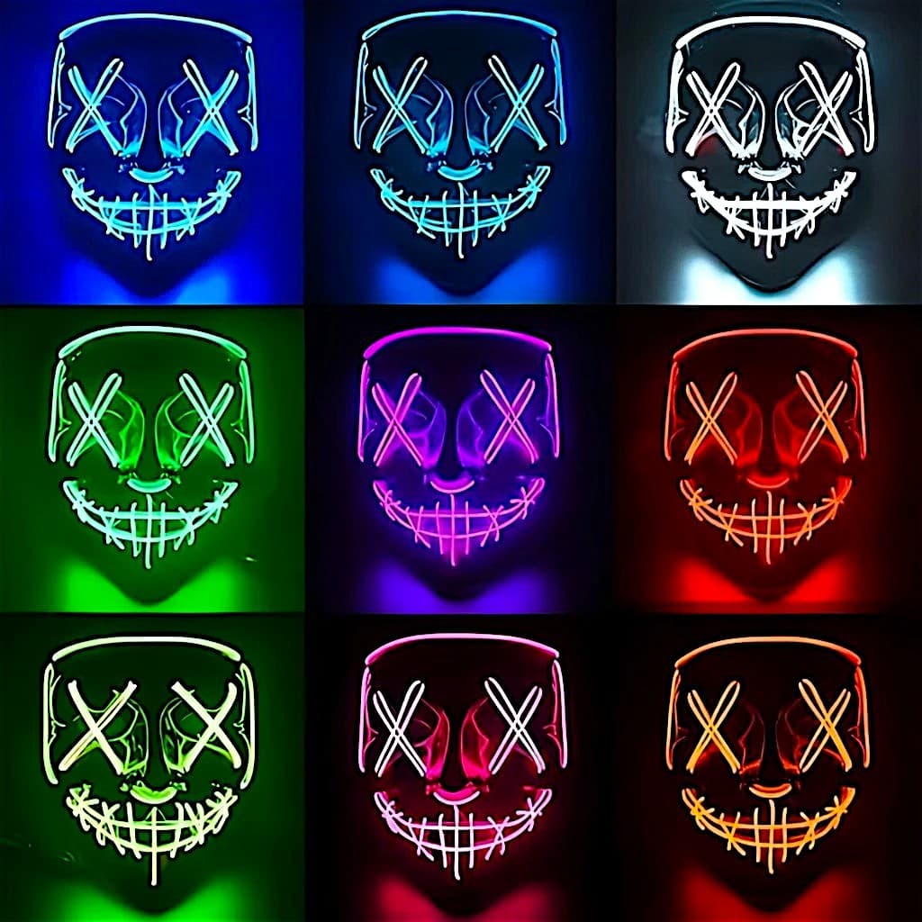 Máscara de Halloween com LED Fantasia Neon Cosplay preta festivais Facial Festa Balada