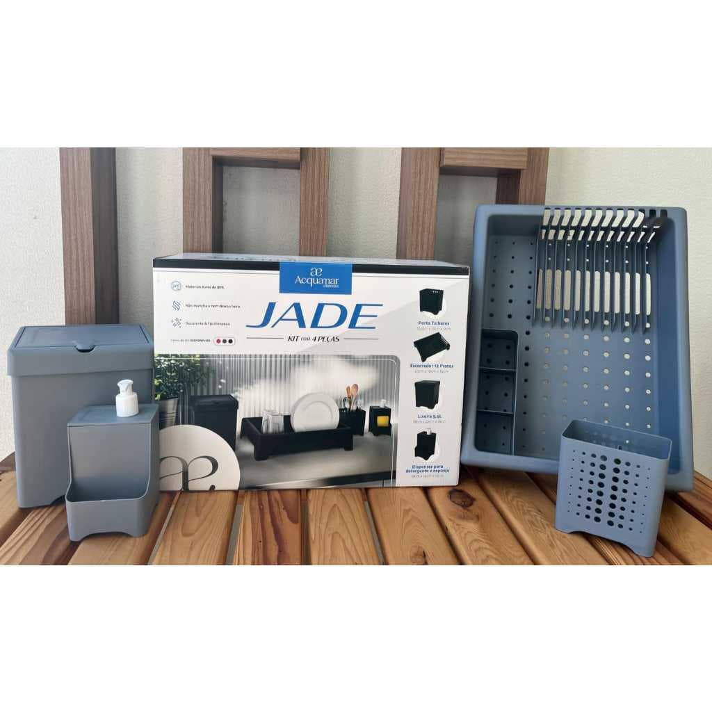 Kit Organizador Pia REFORÇADO 4 Itens Escorredor Louça + Lixeira + Porta Talher + Dispenser Para Detergente e Esponja