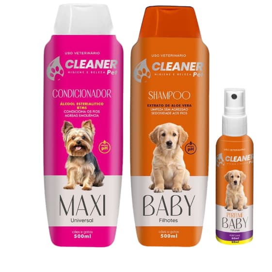 kit Shampoo Para Cachorro Shampoo Filhotes + Condicionador Cleaner 500mL + Perfume 60ml