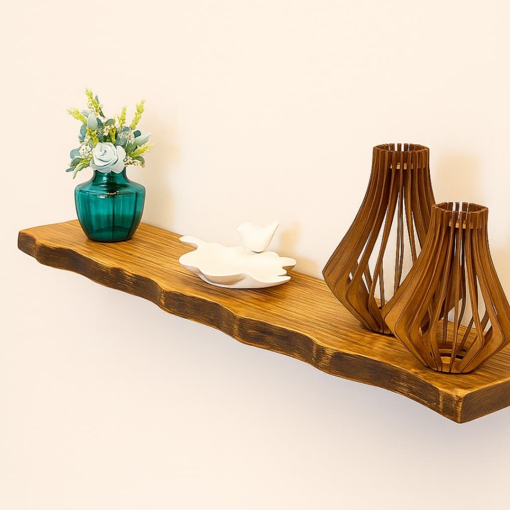 Prateleira RÚSTICA borda irregular madeira maciça 14 cm profundidade