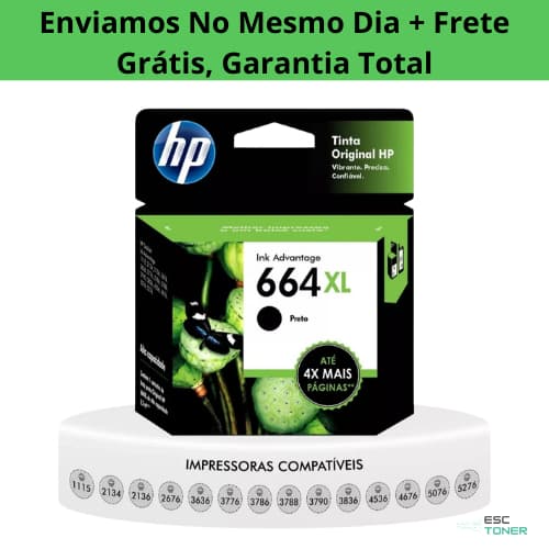 Cartucho 664XL Preto Original (F6V31AB) - 2136, 2676, 3636,3776, 5076, 5276