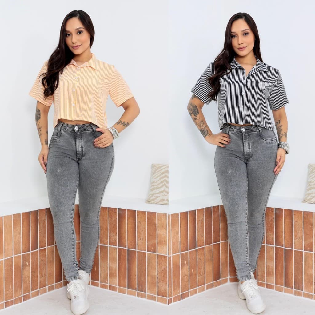 BLUSINHA LISTRADO MANGA CURTA COM BOTÕES 14