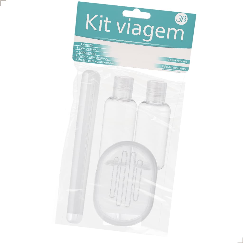 Kit Viagem Completo com Frascos Para shampoo e condiciondor 100ml cada Porta Escova e Saboneteira