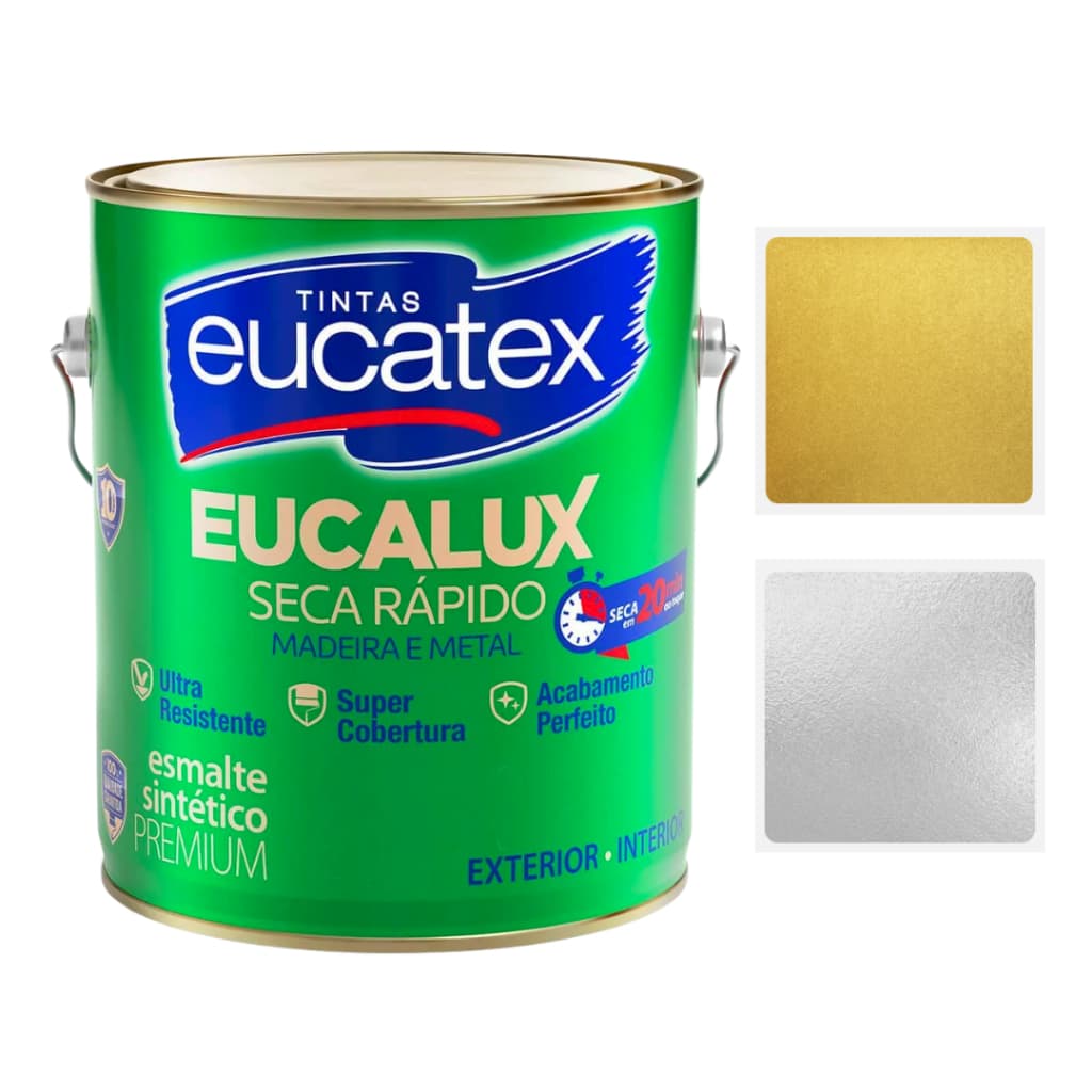Tinta Esmalte Eucalux P/ Metal Madeira Moveis Parede Eucatex Ouro Aluminio