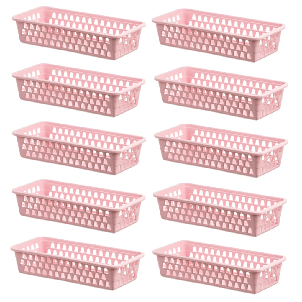 Kit 10 Cesto Organizador Multiuso Gaveta Retangular Branco Rosa Cestinho