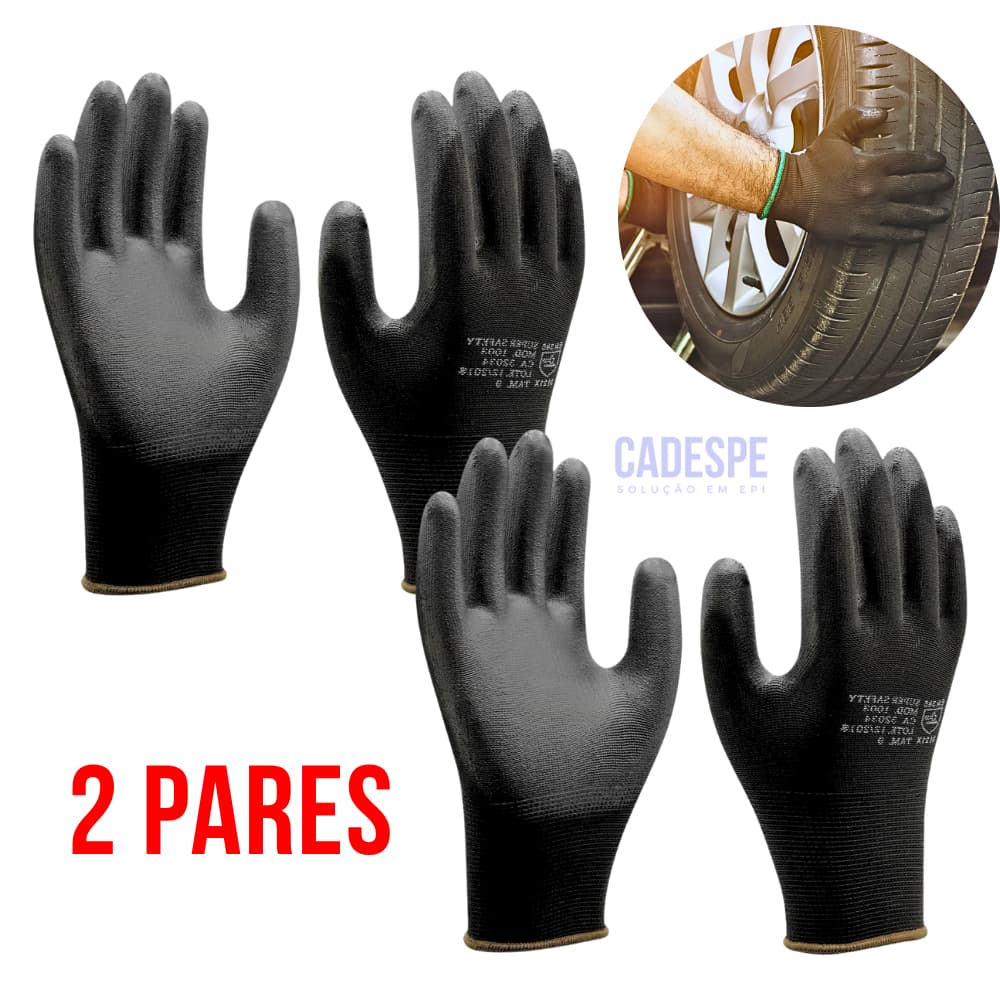 KIT 2 PARES Luva Multitato PU Tátil Proteção Segurança Epi Mecânico Eletricista Jardinagem Ca 42405